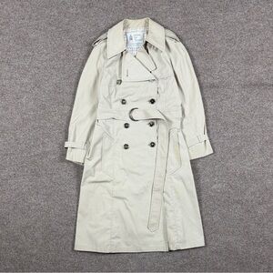 VTG London Fog Tan Double Breasted Belted Long Trench Coat Womens 8P Lightweight